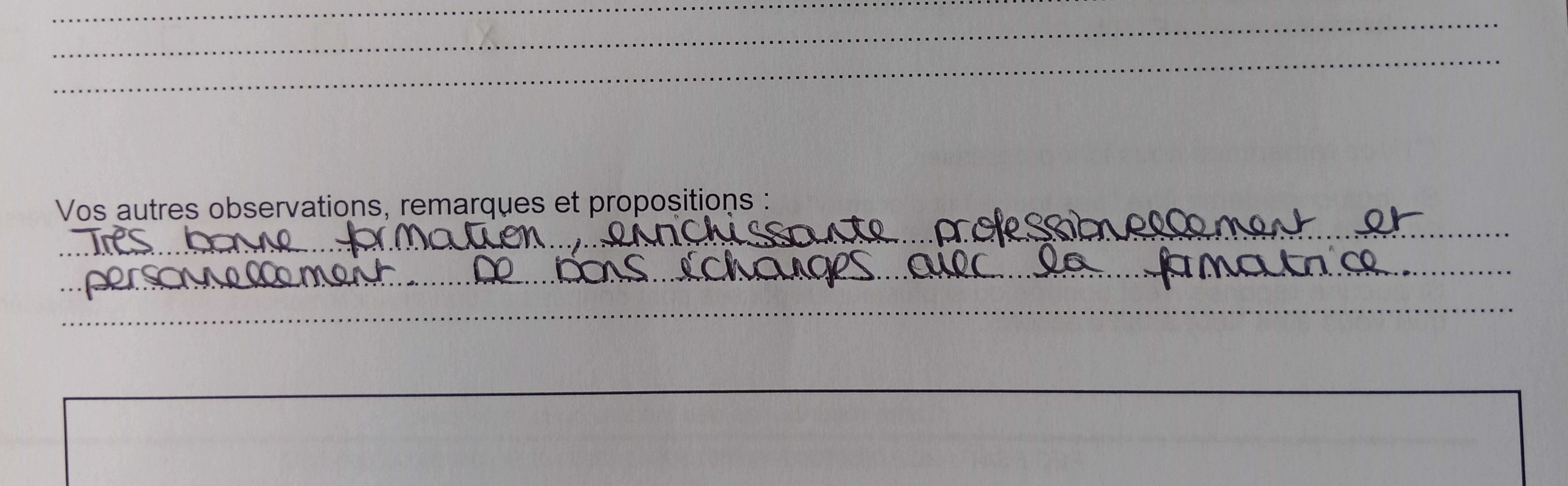 evaluation d'un ancien stagiaire
