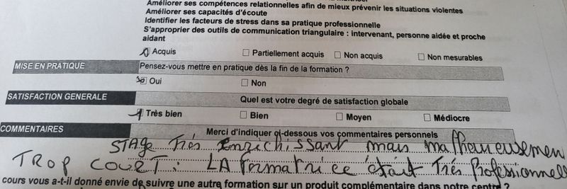 evaluation d'un ancien stagiaire